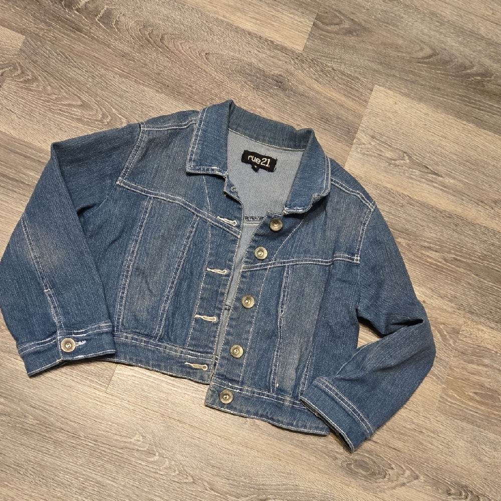 Y2K Cropped Denim Jacket Sz Small
